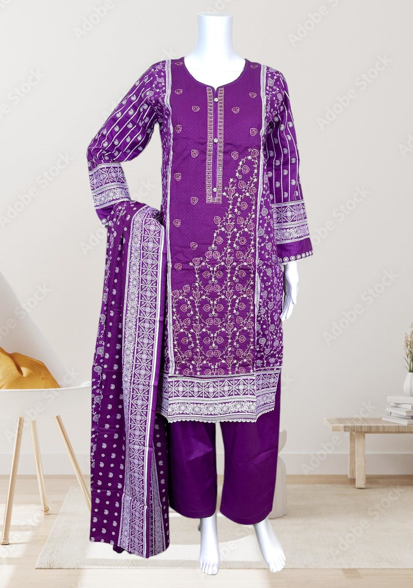 Embroidered 3 Pieces Pakistani Cotton Dress - db24362
