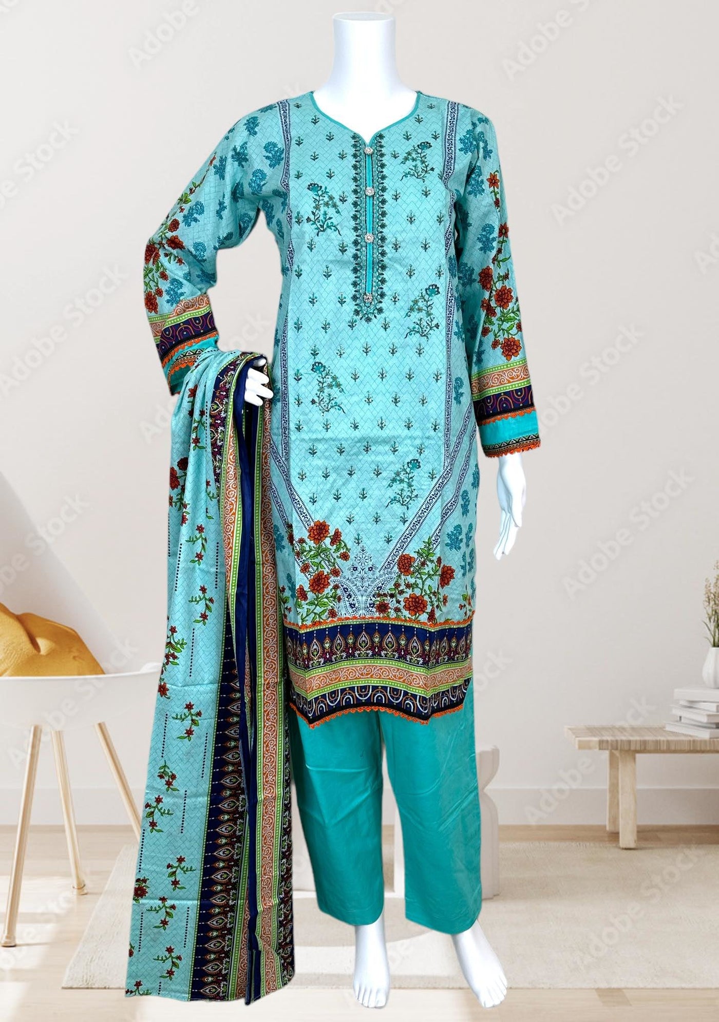 Embroidered 3 Pieces Pakistani Cotton Dress - db24364