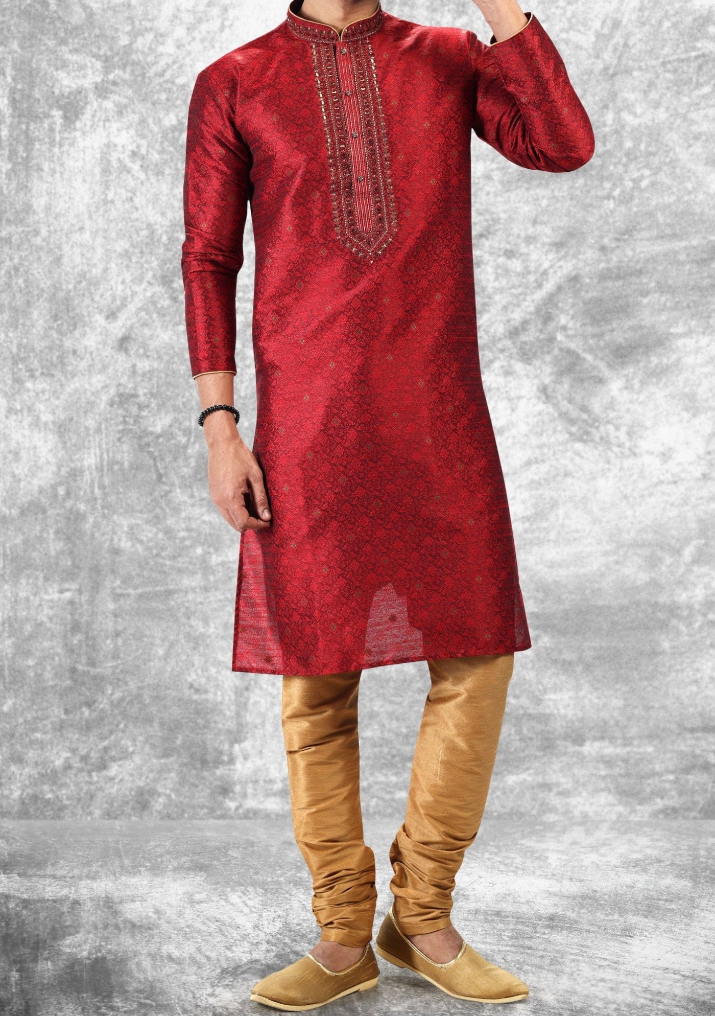 Embroidered Party Wear Jacquard Kurta Pajama Set - db21469