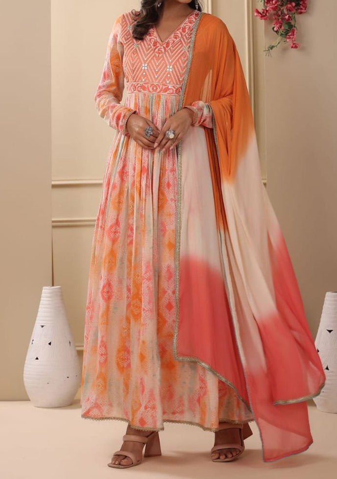 Embroidered Ready Made Anarkali Cotton Dress - db22670