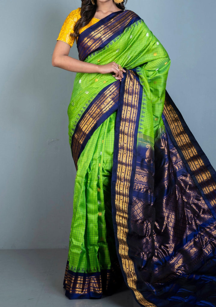 Handwoven Gadwal pure silk brocade saree with big buttis all over the