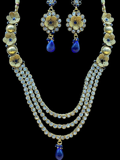 Gold Plated 3 Layer Stone Work Necklace Set - dba033