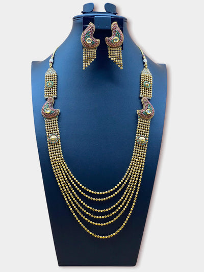 Gold Plated 6 Layer Long Necklace Set - dba006