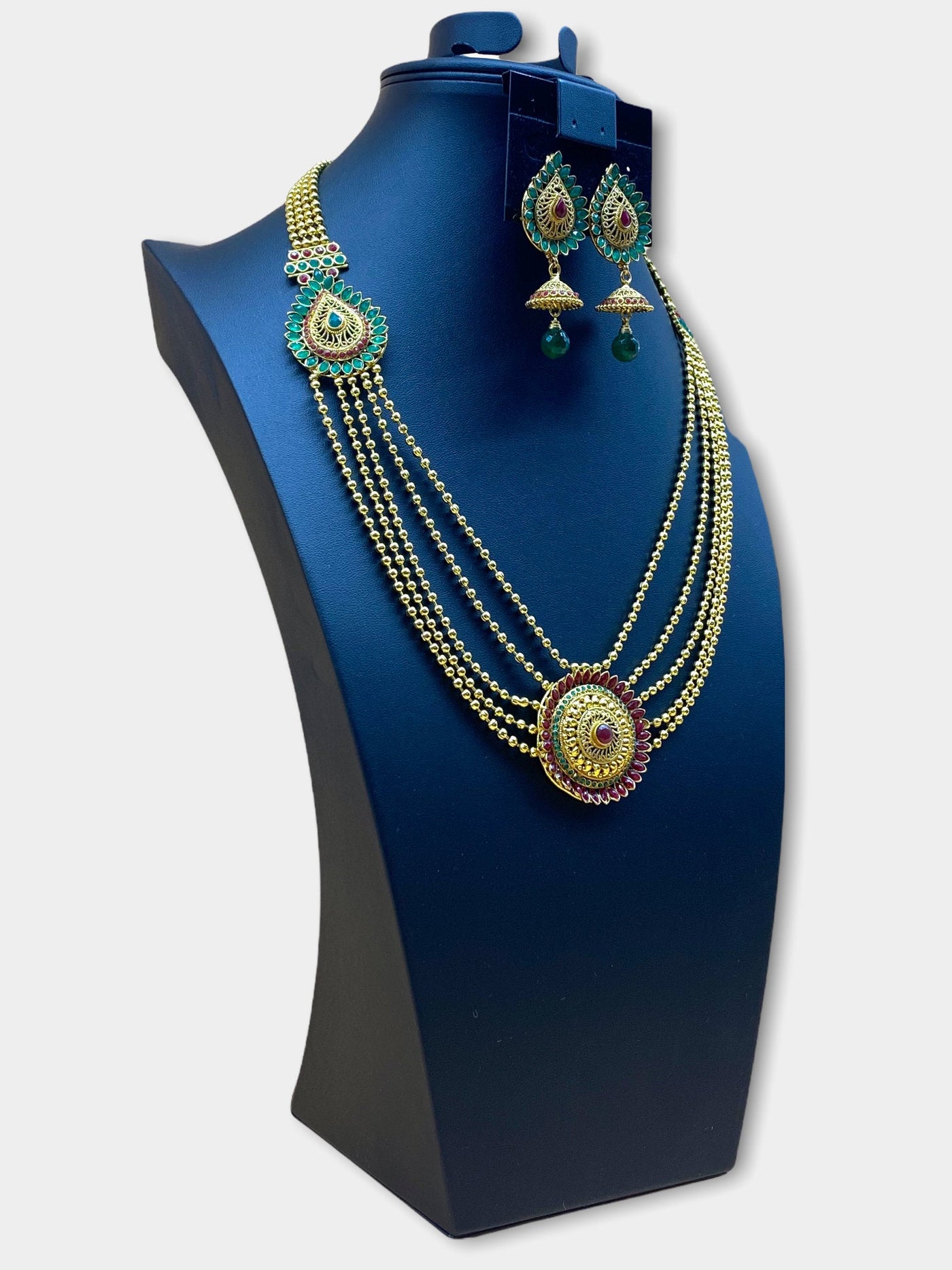 Gold Plated Green Meroon Long Necklace Set - dba037
