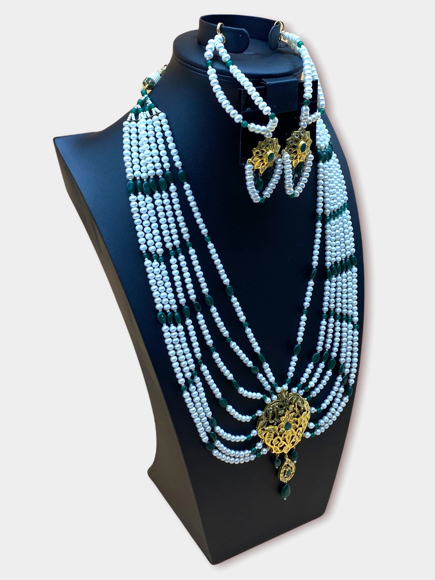 Gold Plated Heavy Pearl Long Necklace Set - dba004