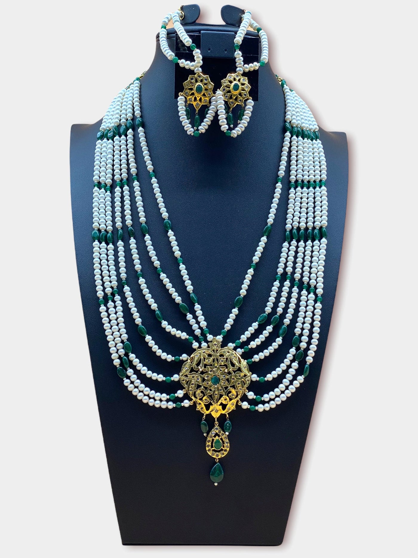 Gold Plated Heavy Pearl Long Necklace Set - dba004