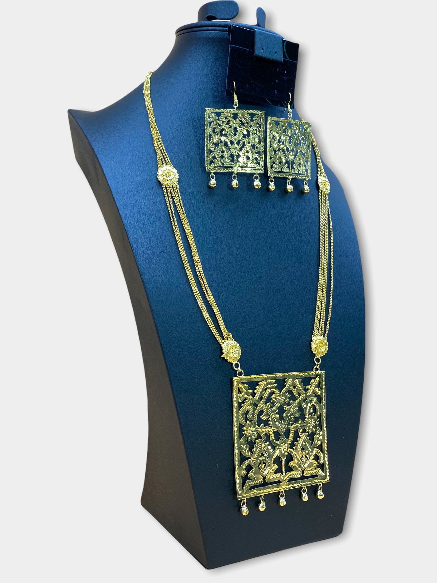 Gold Plated Jamdani Cut Work Long Necklace Set - dba070