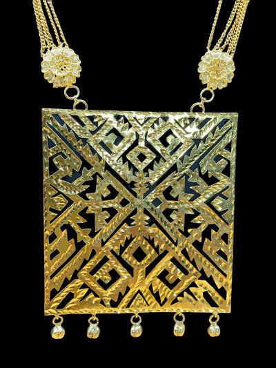 Gold Plated Jamdani Cut Work Long Necklace Set - dba072
