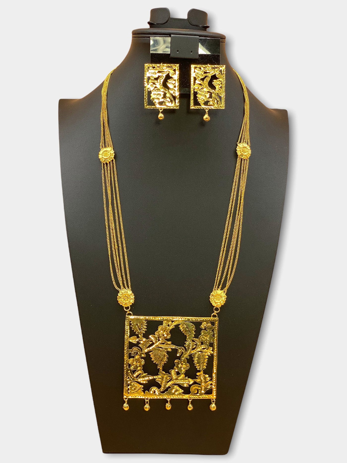 Gold Plated Jamdani Cut Work Long Necklace Set - dba078