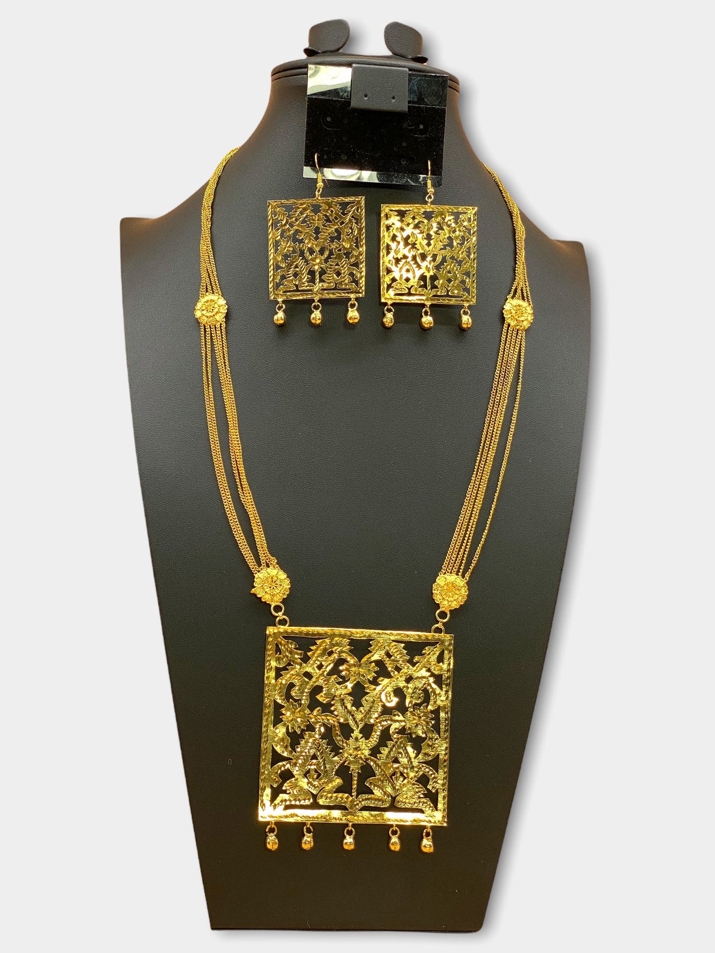 Gold Plated Jamdani Cut Work Long Necklace Set - dba070