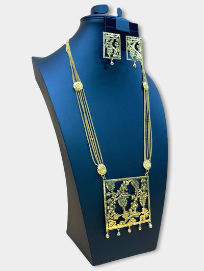 Gold Plated Jamdani Cut Work Long Necklace Set - dba078