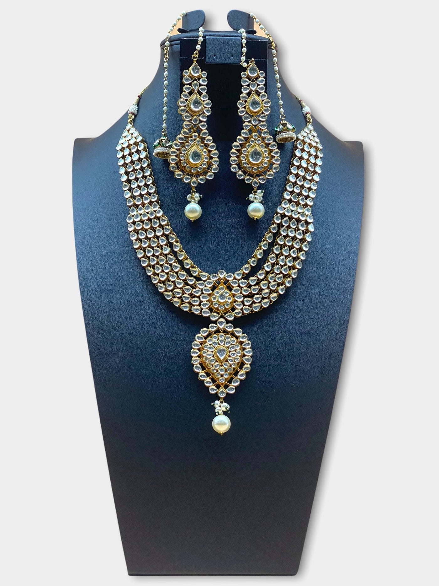 Gold Plated Kundan Pearl Necklace Set - dba015