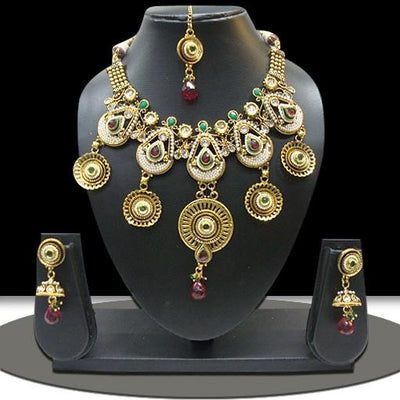 Gold Plated Pearl and Kundan Necklace Set: Deshi Besh.