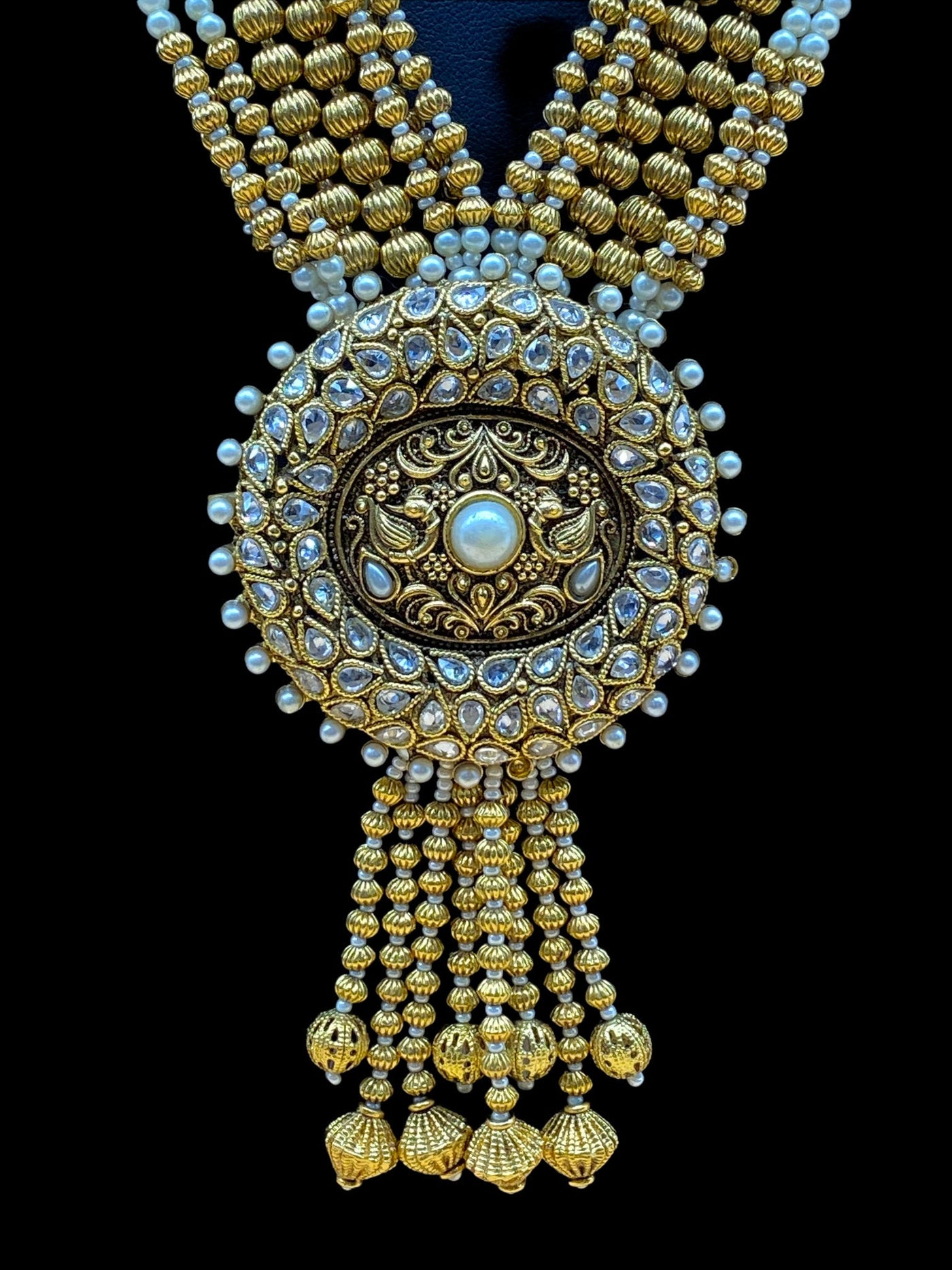Gold Plated Pearl Kundan Long Necklace Set - dba002