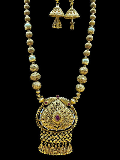 Gold Plated Pearl Stone Work Necklace Set - dba013