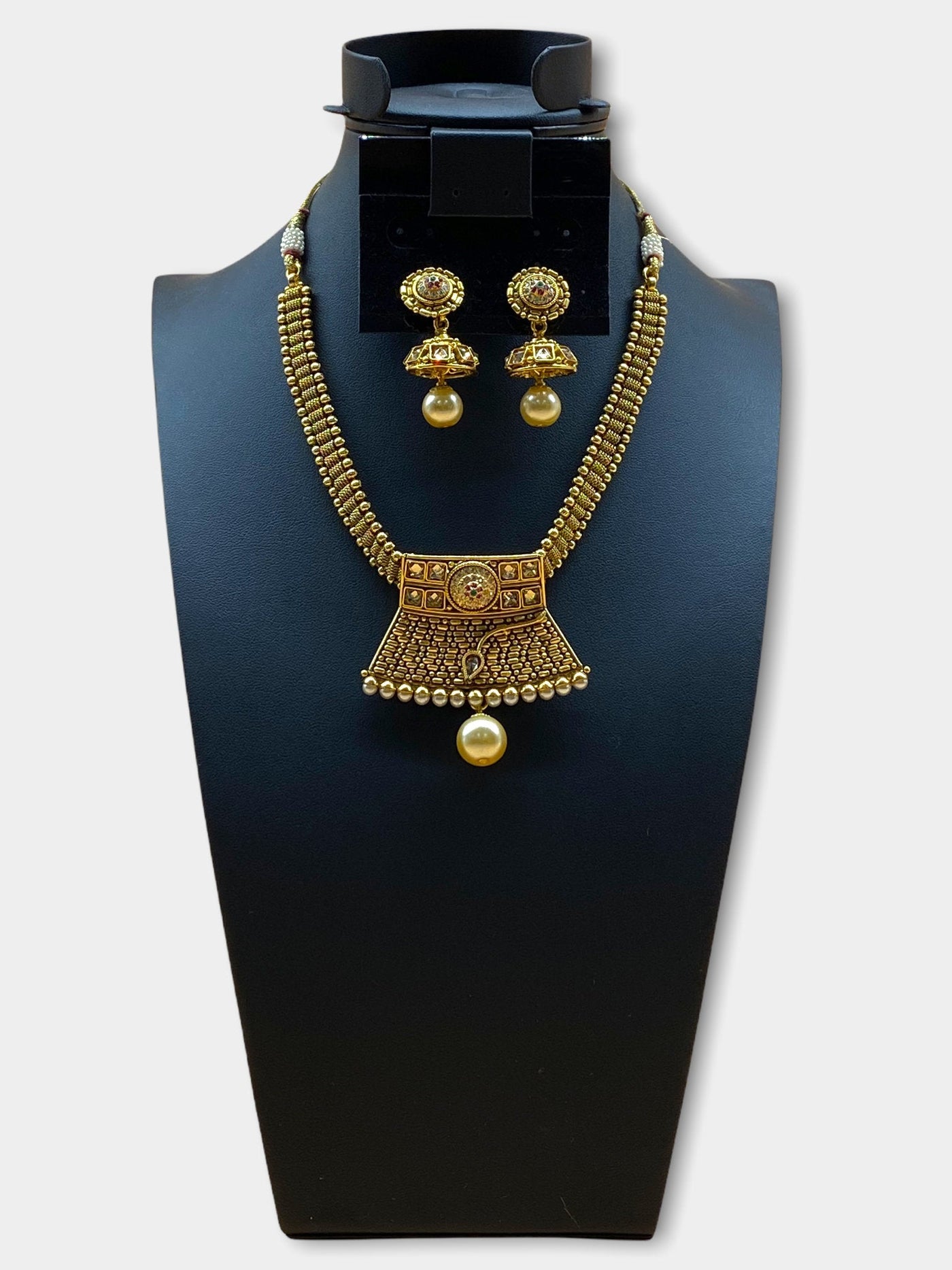 Gold Plated Stone Work Necklace Set - dba024