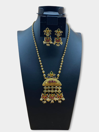 Gold Plated Stone Work Necklace Set - dba031