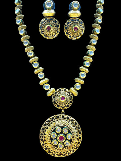 Gold Plated Stone Work Necklace Set - dba026