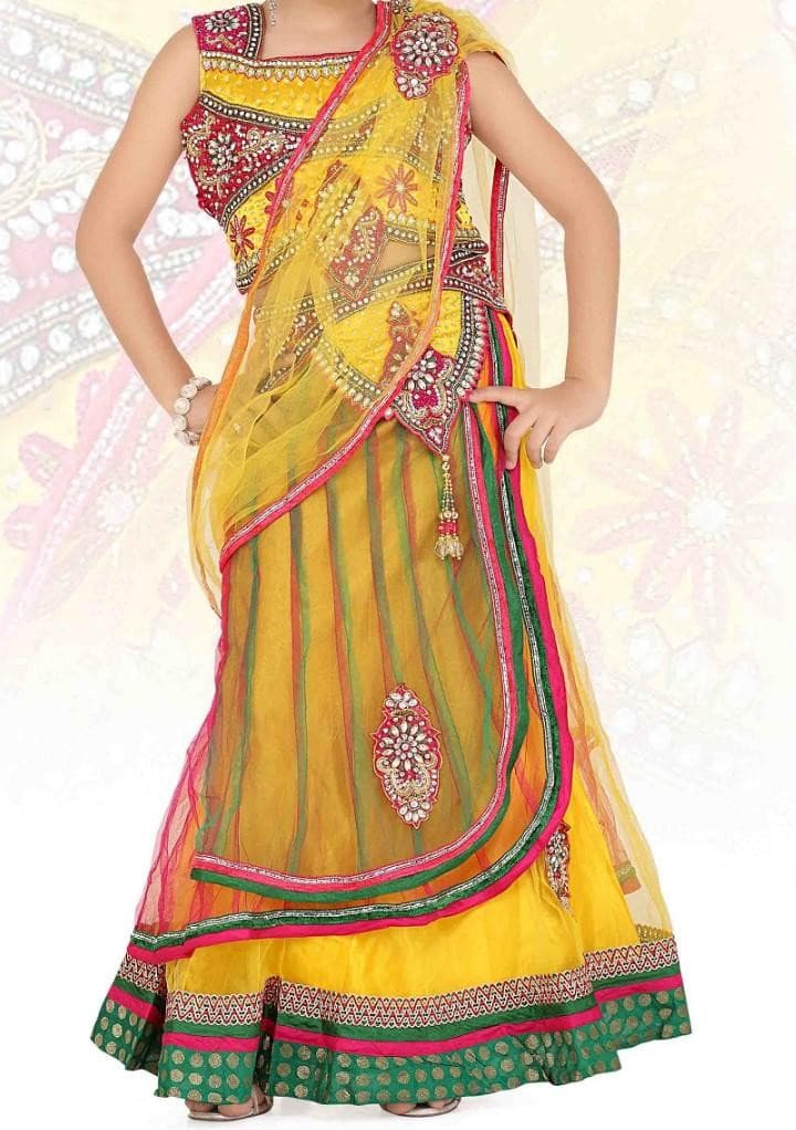 Gold Tips Girl's Party Wear Designer Lahenga: Deshi Besh.