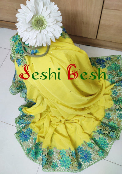 Gorgeous Boutique Designer Chinon Silk Saree: Deshi Besh.