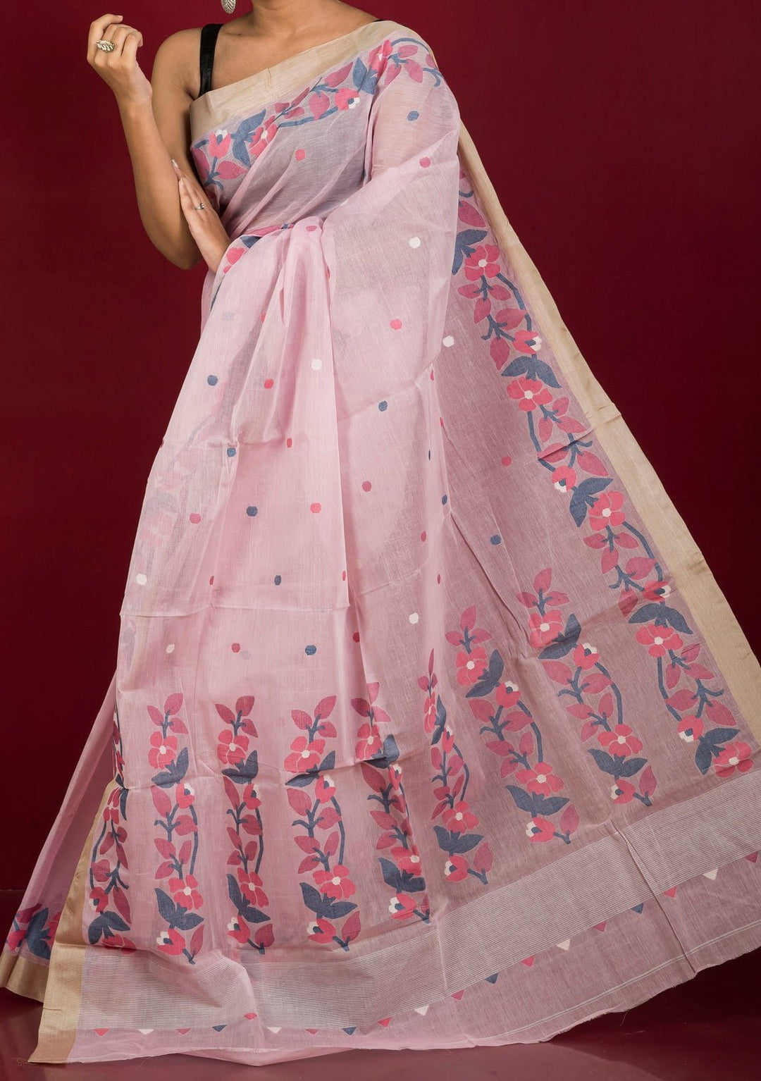 Dhakai online Jamdani Saree from Kalkata || Pink Dhakai Jamdani Silk Saree || MachineWoven Jamdani ||SareeshipsfromUSA||PiranUSA