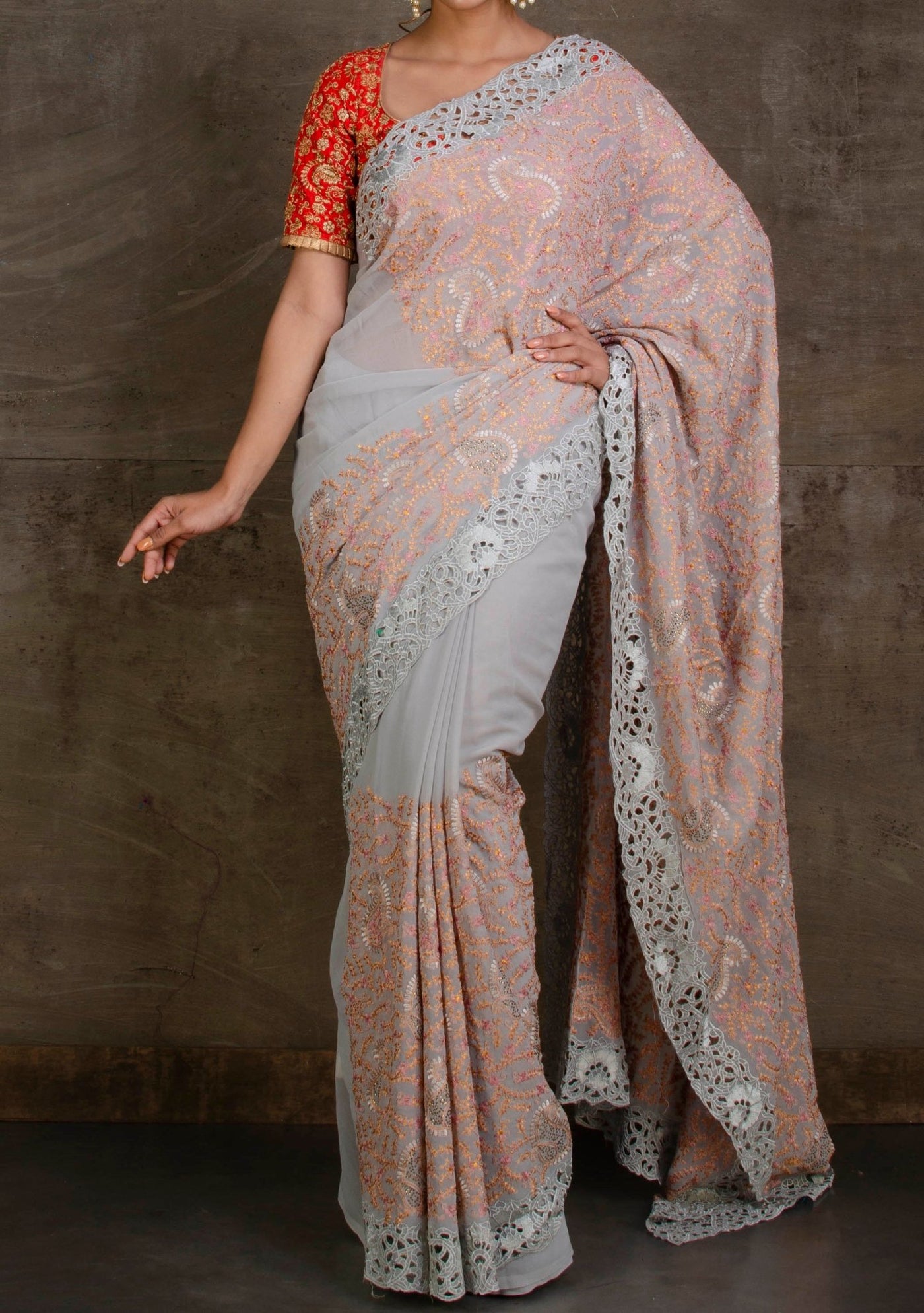 Kashmiri Embroidered Pure Georgette Saree - db23814