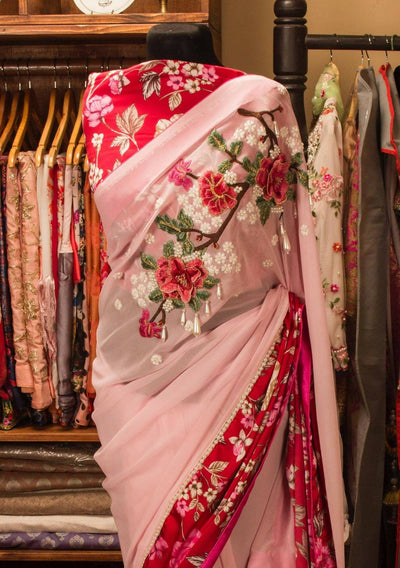 Khan Saab Boutique Designer Georgette Carnation Saree: Deshi Besh.
