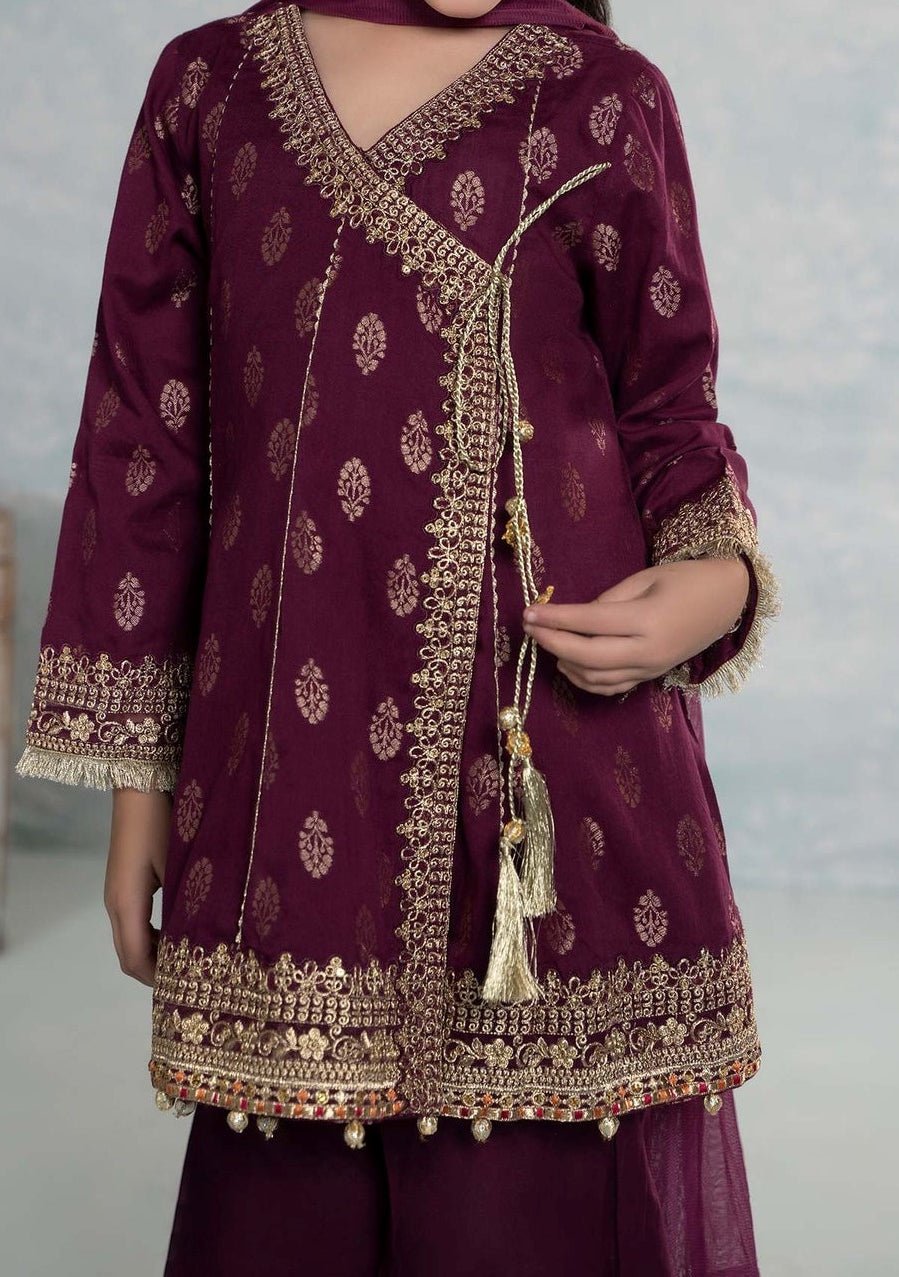 Maria.B Girl's Embroidered Jacquard Cambric Sharara Suit - db25208