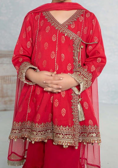 Maria.B Girl's Embroidered Jacquard Cambric Sharara Suit - db25209