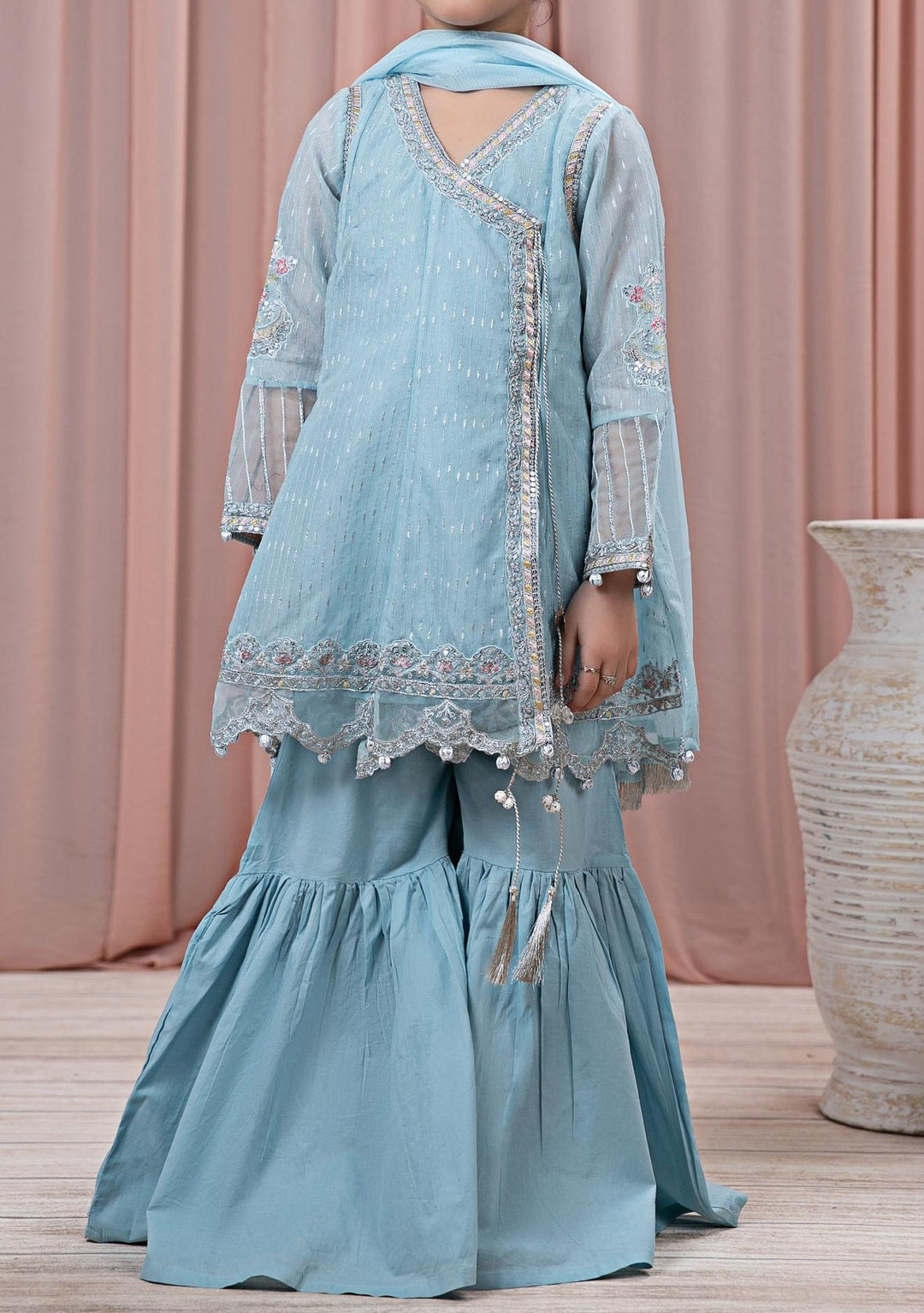 Maria.B Girl s Embroidered Jacquard Cotton Sharara Suit db25211