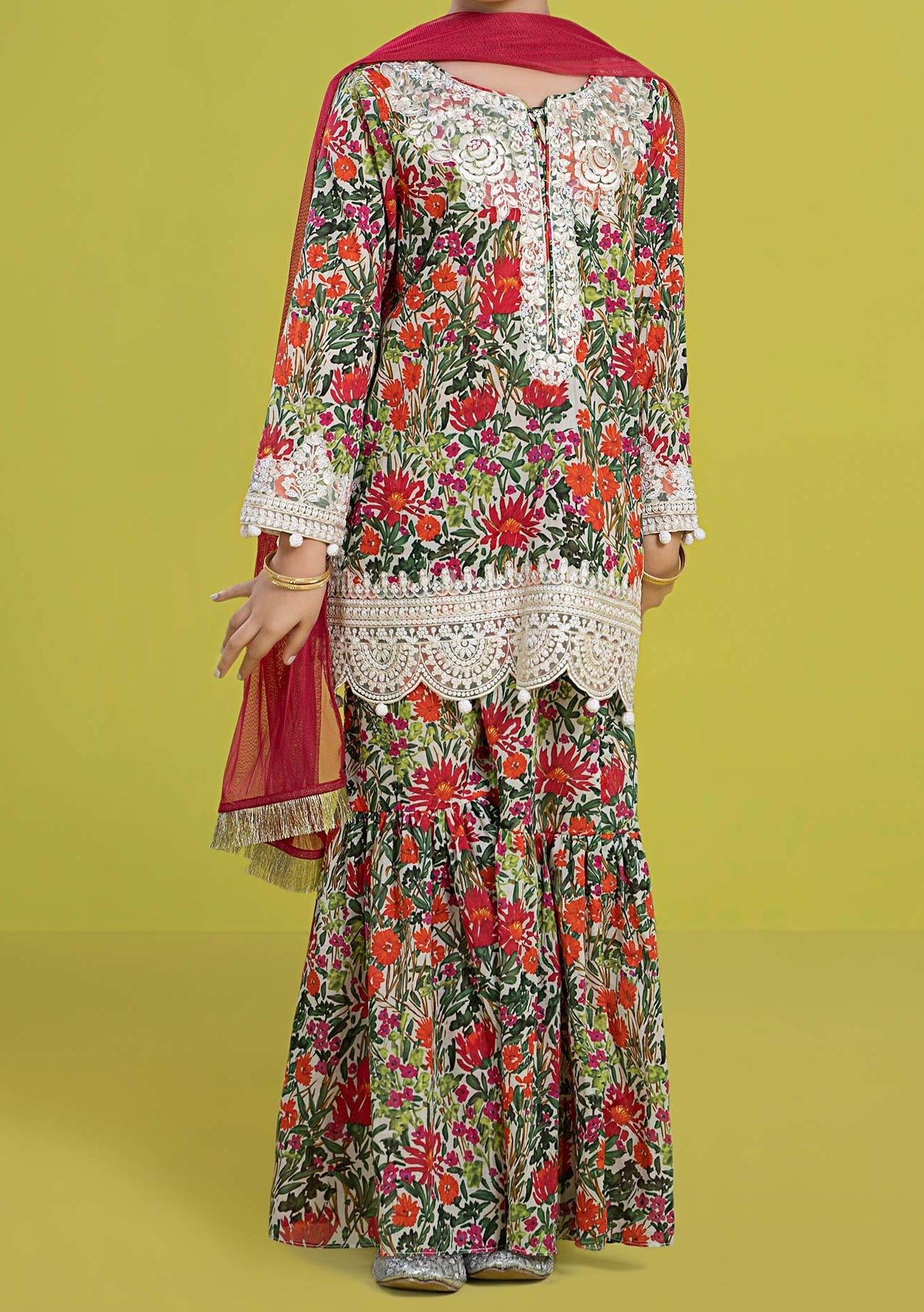 Maria.B Girl's Embroidered Lawn Sharara Suit - db25088