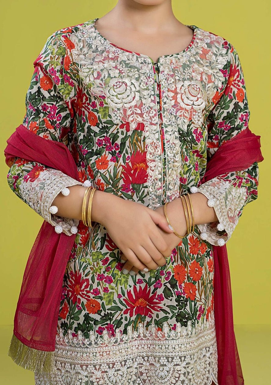 Maria.B Girl's Embroidered Lawn Sharara Suit - db25088