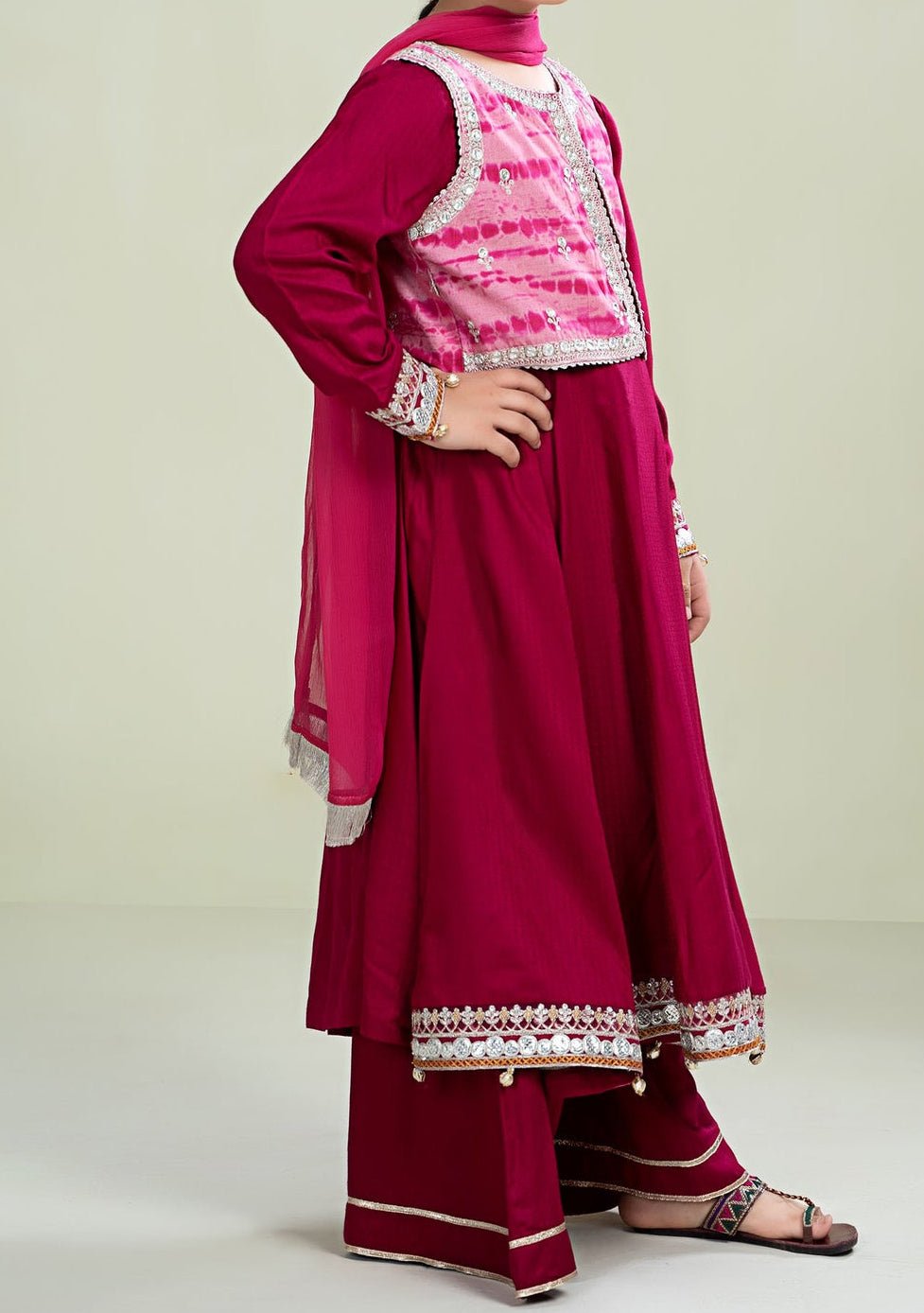 Maria.B Girl's Embroidered Linen Anarkali - db24922