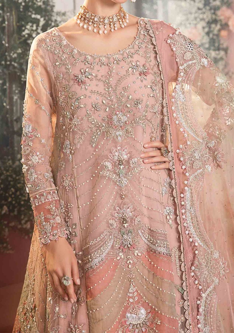 Maria.B Mbroidered Pakistani Organza Lehenga Suit - db24594
