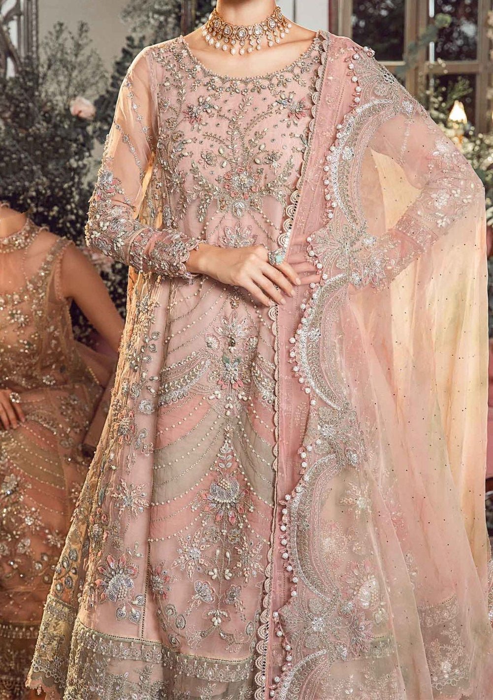 Maria.B Mbroidered Pakistani Organza Lehenga Suit - db24594