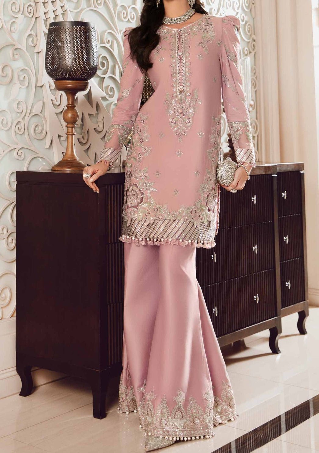 Maria.B Sateen Pakistani Luxury Cotton Satin Dress - db24095