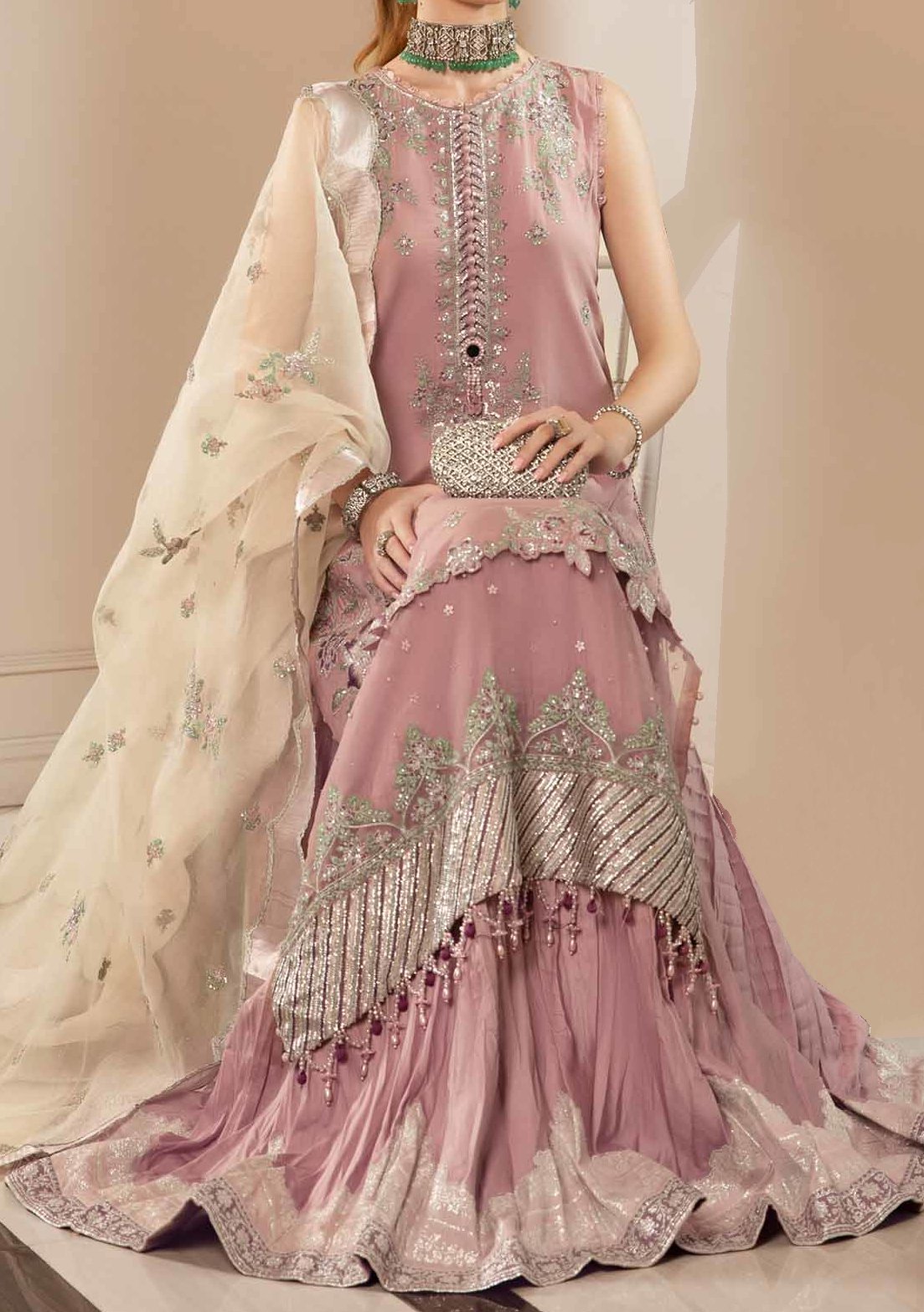 Maria.B Sateen Pakistani Luxury Lehenga Suit - db24096
