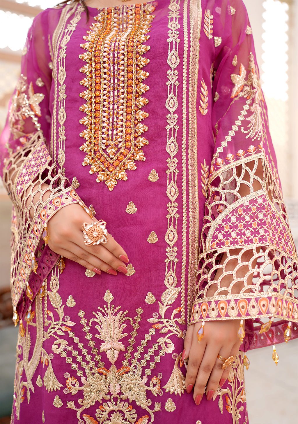 Shree Fabs R-1003 Hit Design Cream Full Stitched Organza Pakistani Suit