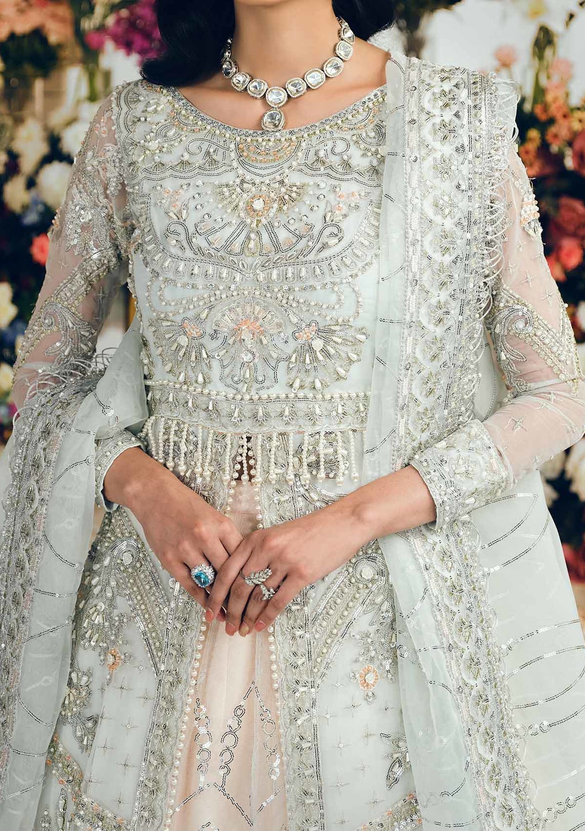 Green Embroidered Netted Pakistani Suit