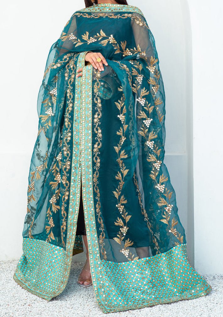 Maryum N Maria Pakistani Embroidered Organza Shawl - db24215