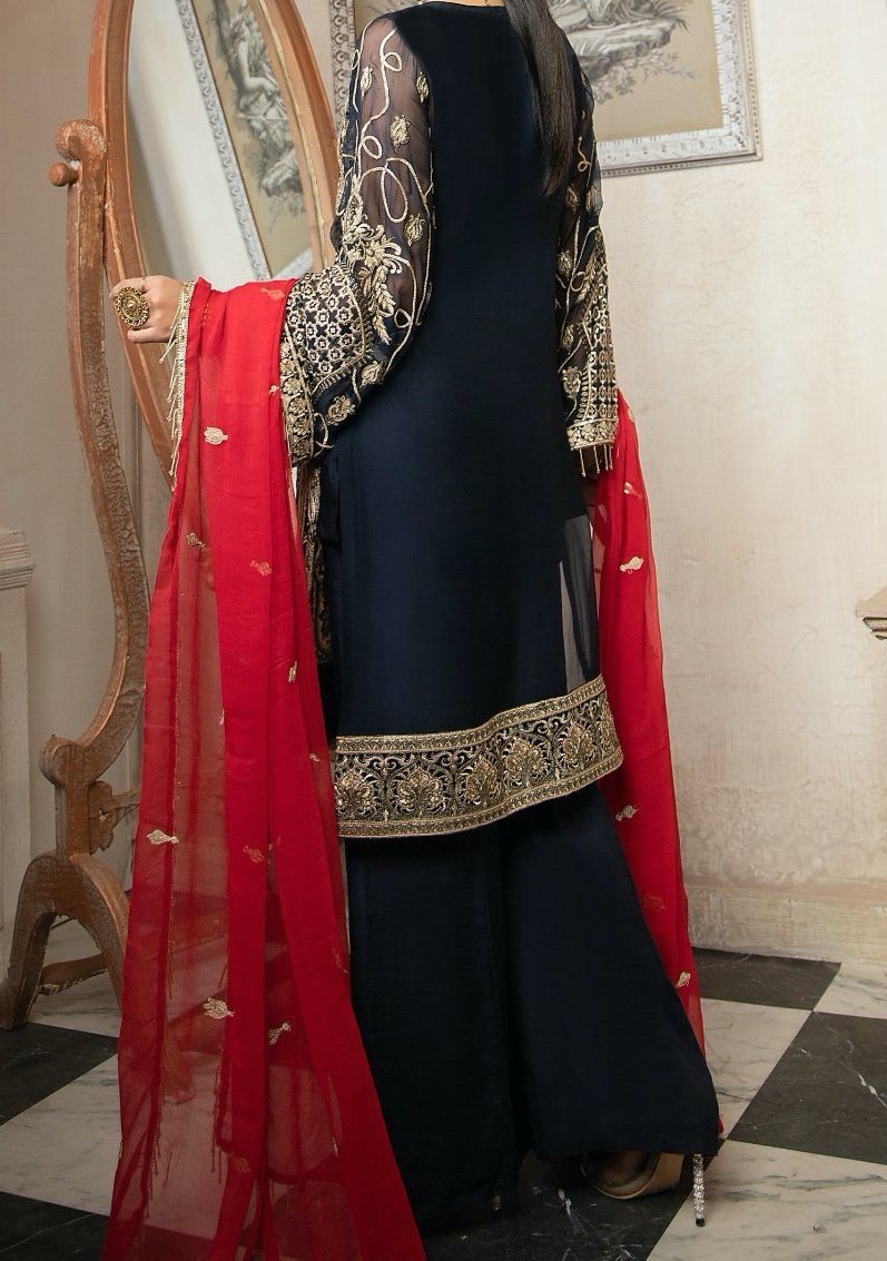 open lace back dress Raw Silk Kameez Trouser Pakistani Eid Dress in Black Color – Nameera by  Farooq