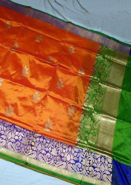 Meenakari Alfi Skirt Border Pure Katan Silk Saree: Deshi Besh.