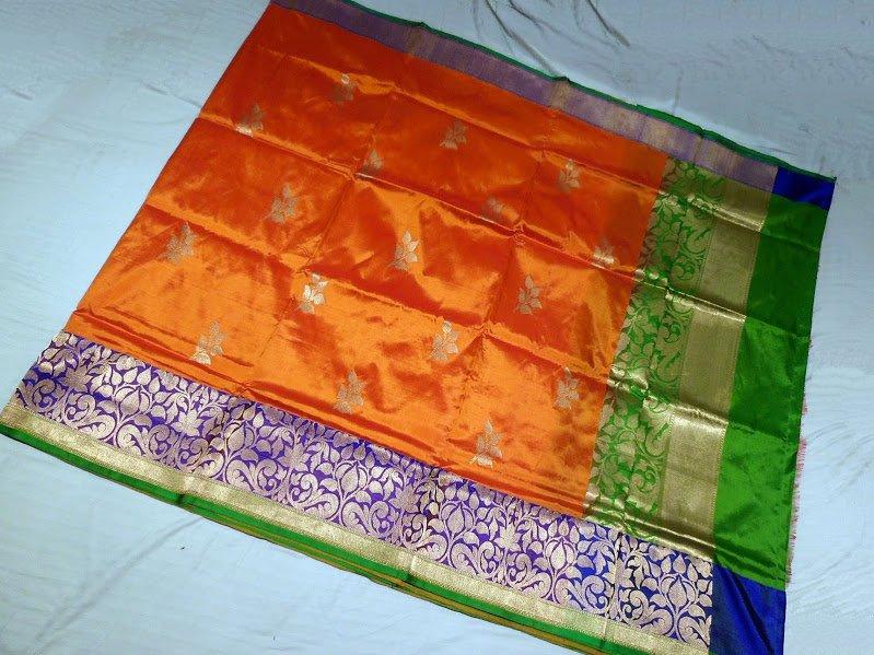 Meenakari Alfi Skirt Border Pure Katan Silk Saree: Deshi Besh.