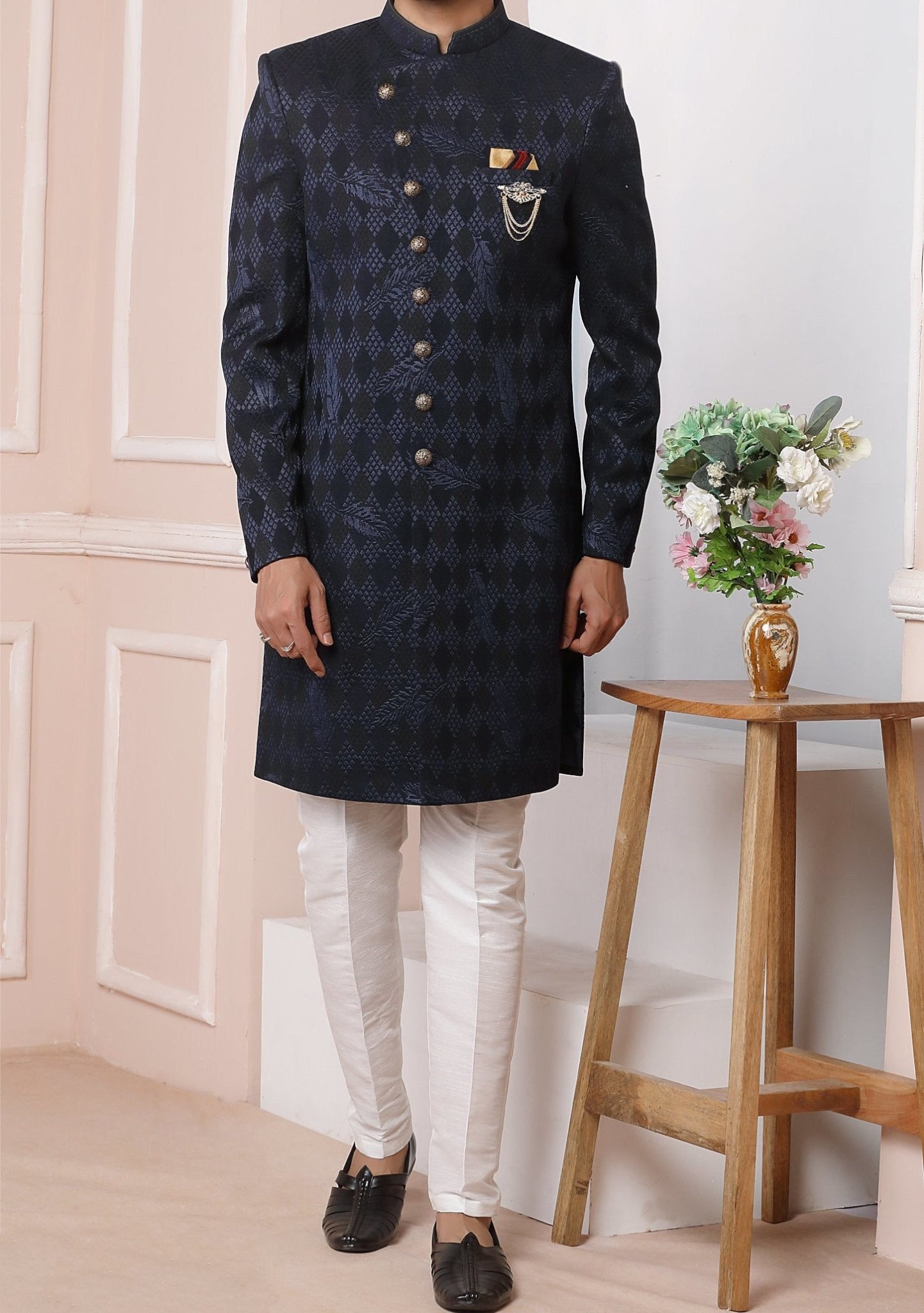 Buy Sophisticated Black Sherwani Set For Men KALKI Fashion India