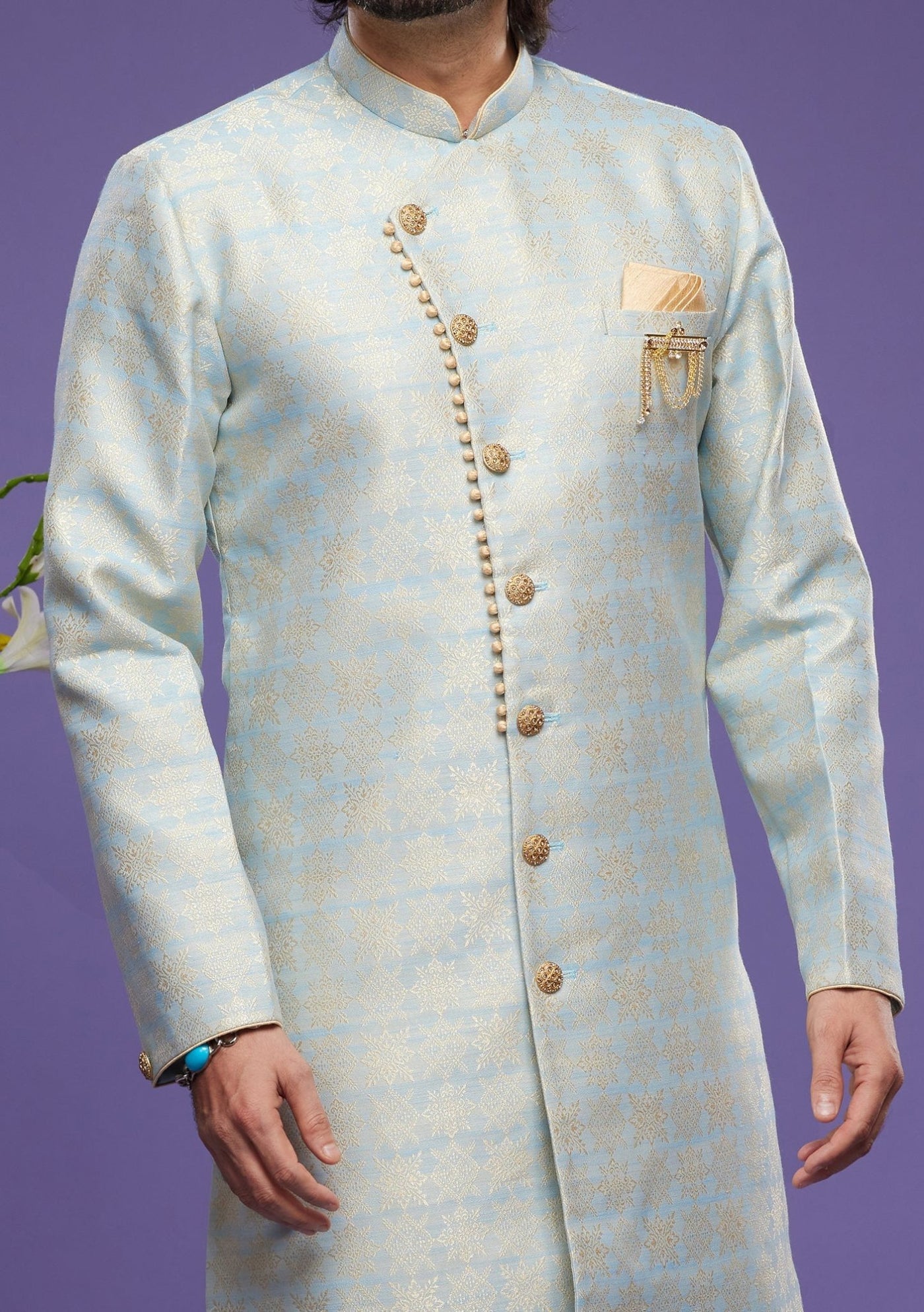 Men's Semi Indo Western Party Wear Sherwani Suit - db23866