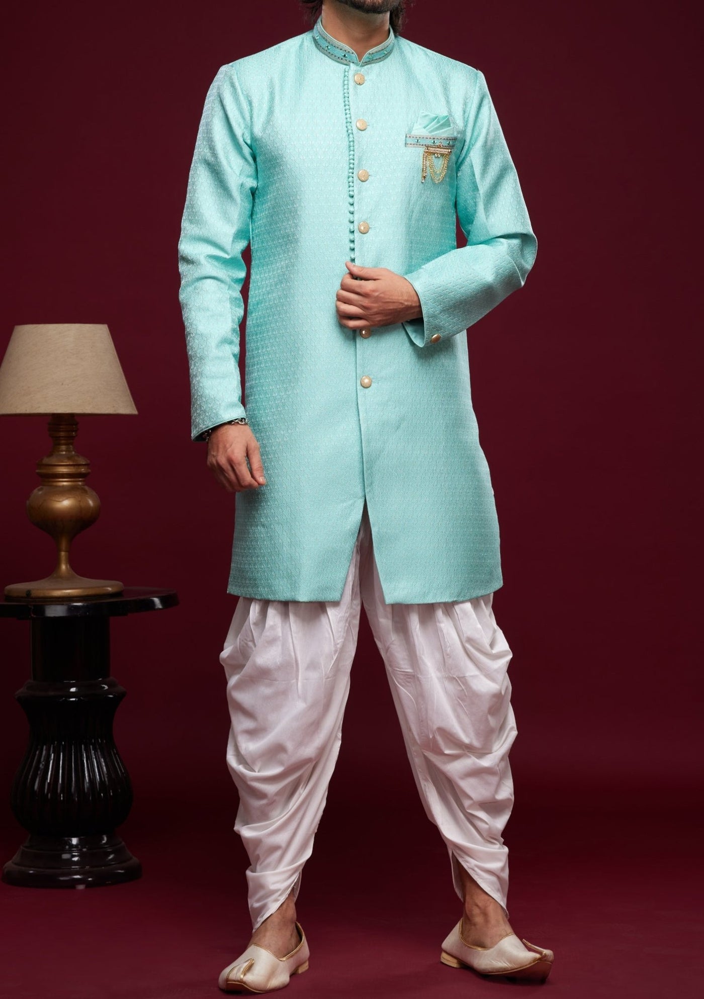 Men's Semi Indo Western Party Wear Sherwani Suit - db23840