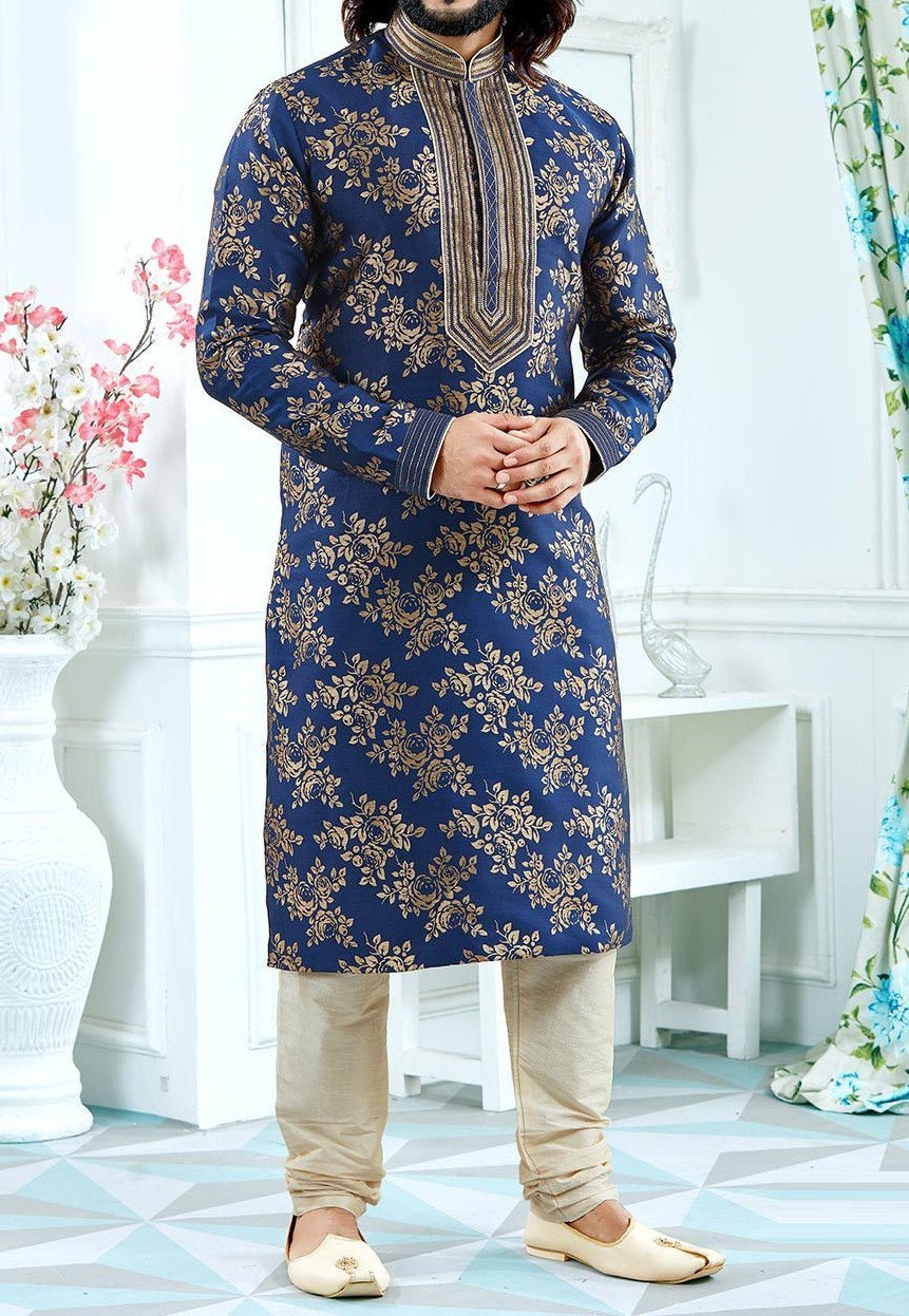 Men’s Traditional Party Wear Jacquard Kurta Pajama: Deshi Besh.