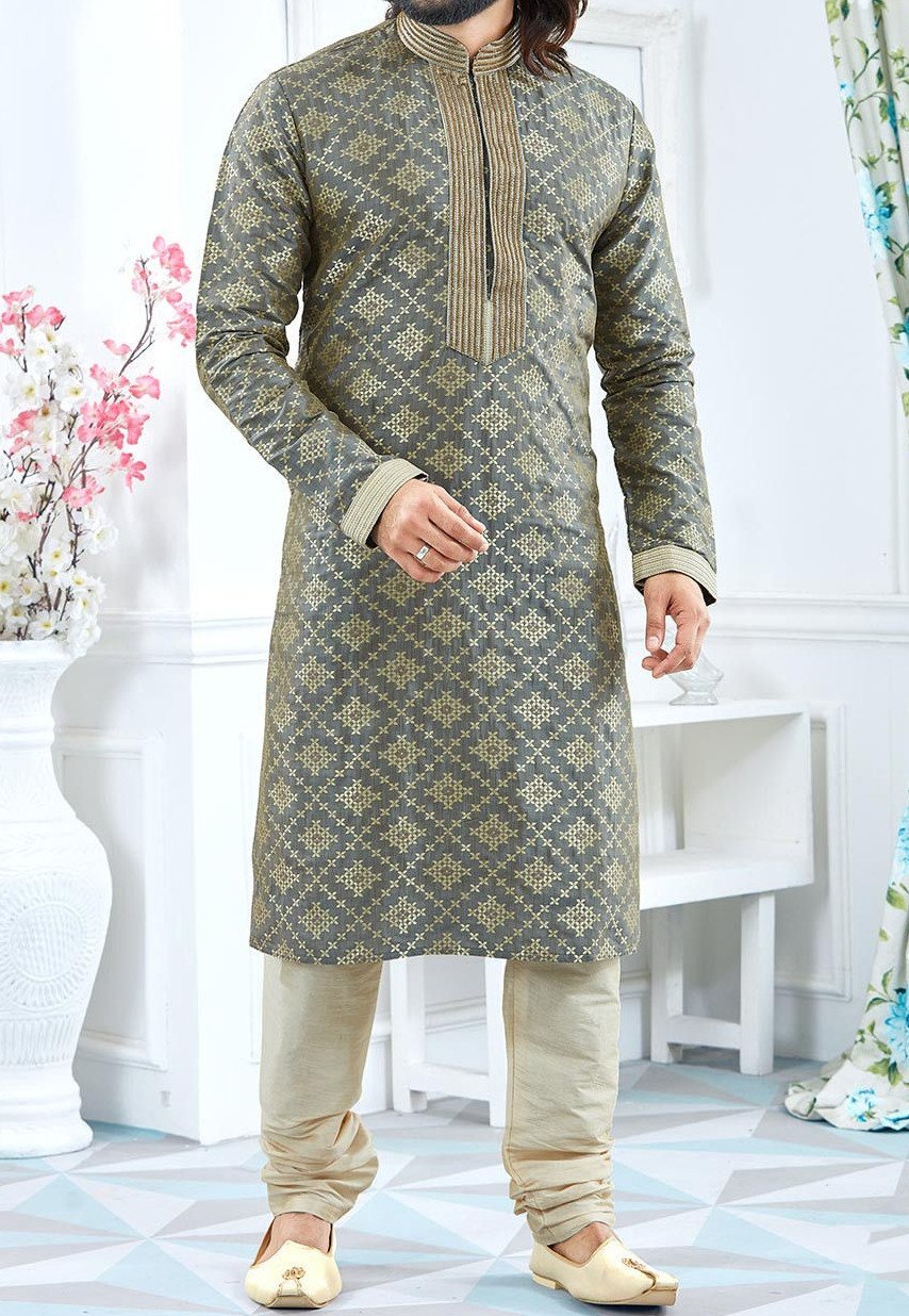 Men’s Traditional Party Wear Jacquard Kurta Pajama: Deshi Besh.