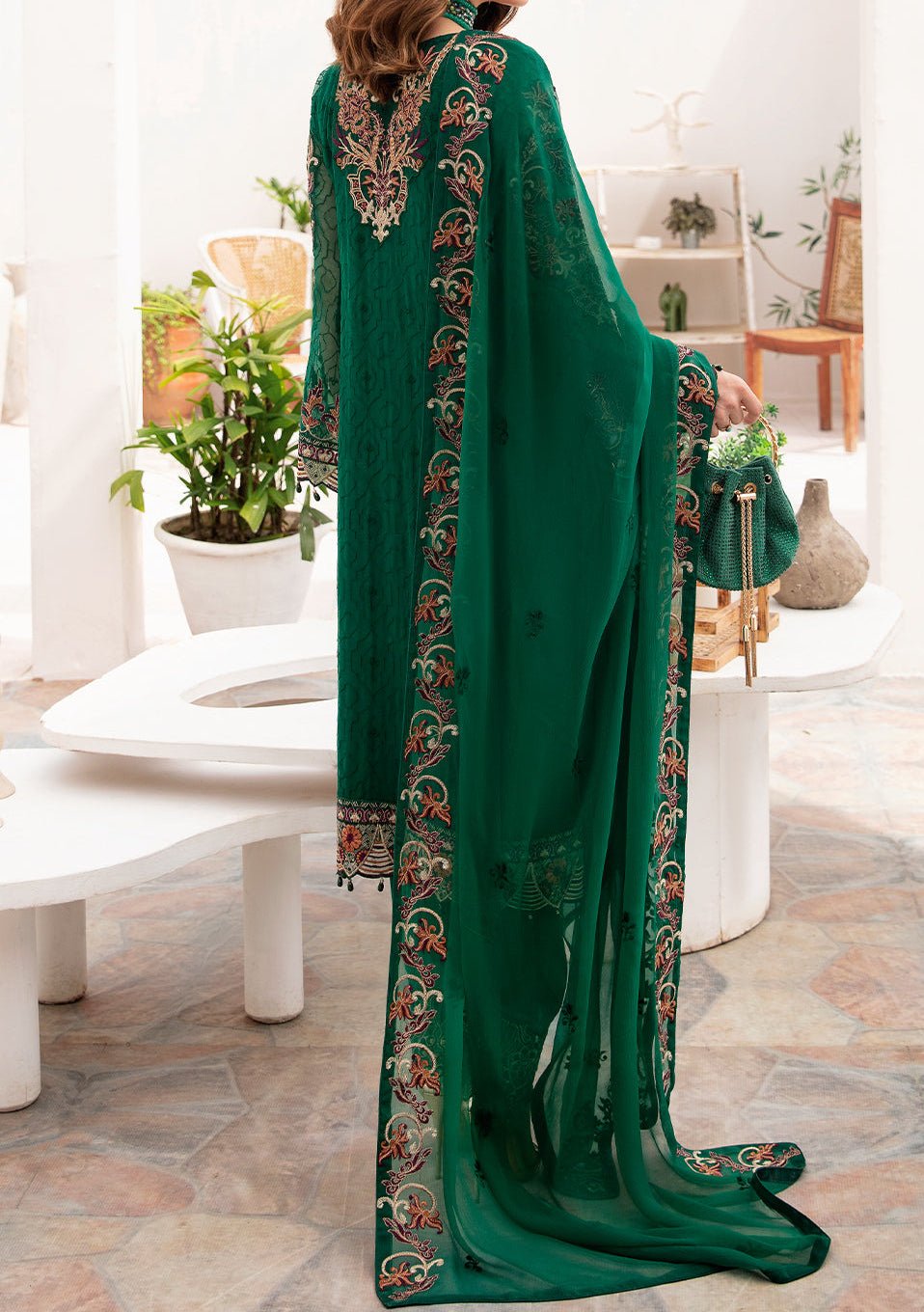Ramsha Chevron Pakistani Luxury Chiffon Dress - db23540