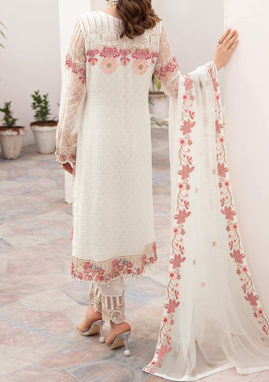 Ramsha Chevron Pakistani Luxury Chiffon Dress - db23541